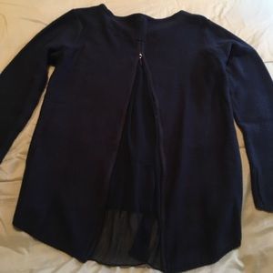 Navy sweater with sheer zip-up back